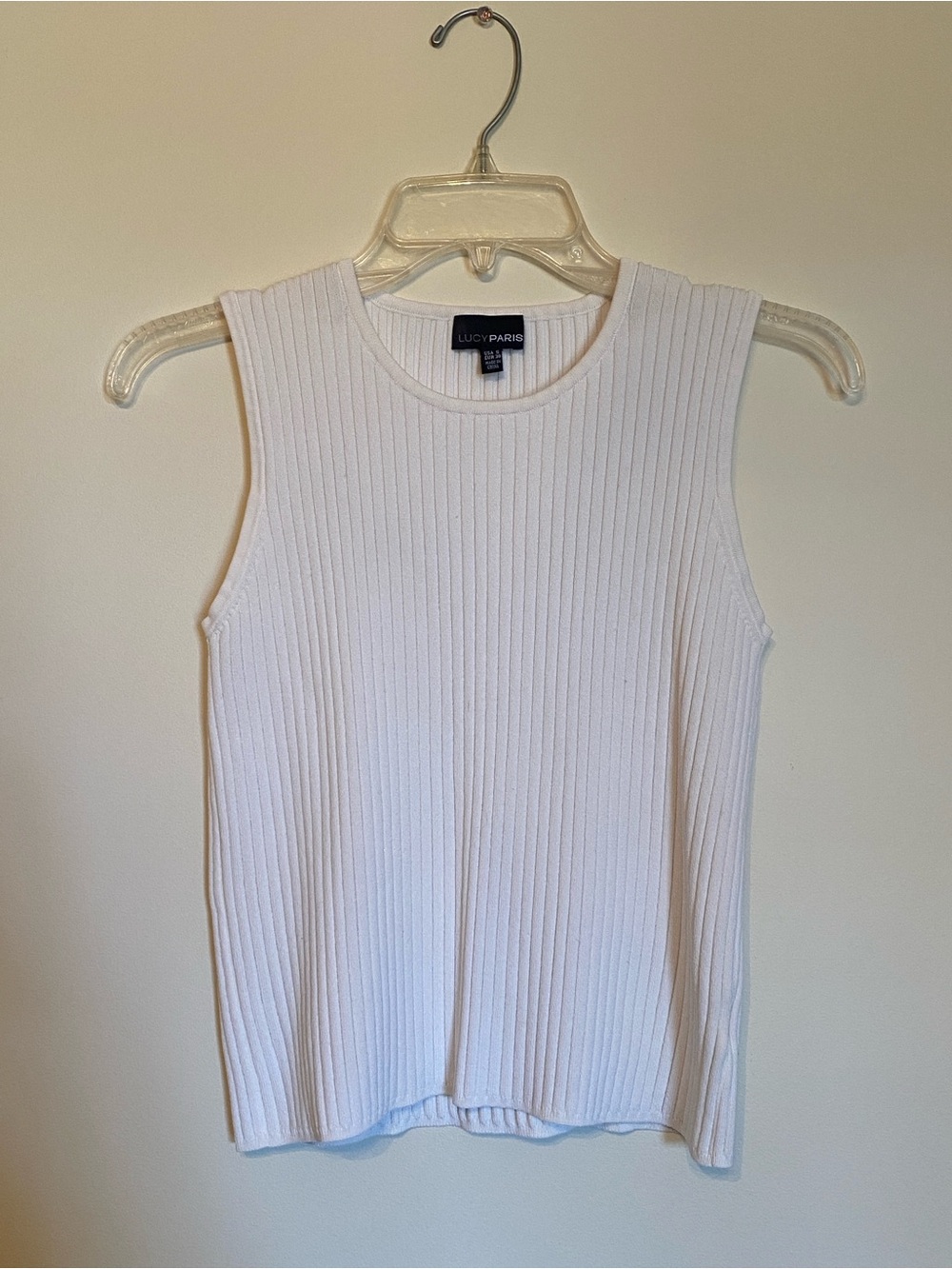 Lucy Paris White Ribbed Tank Top - Crew Neck Sleeveless